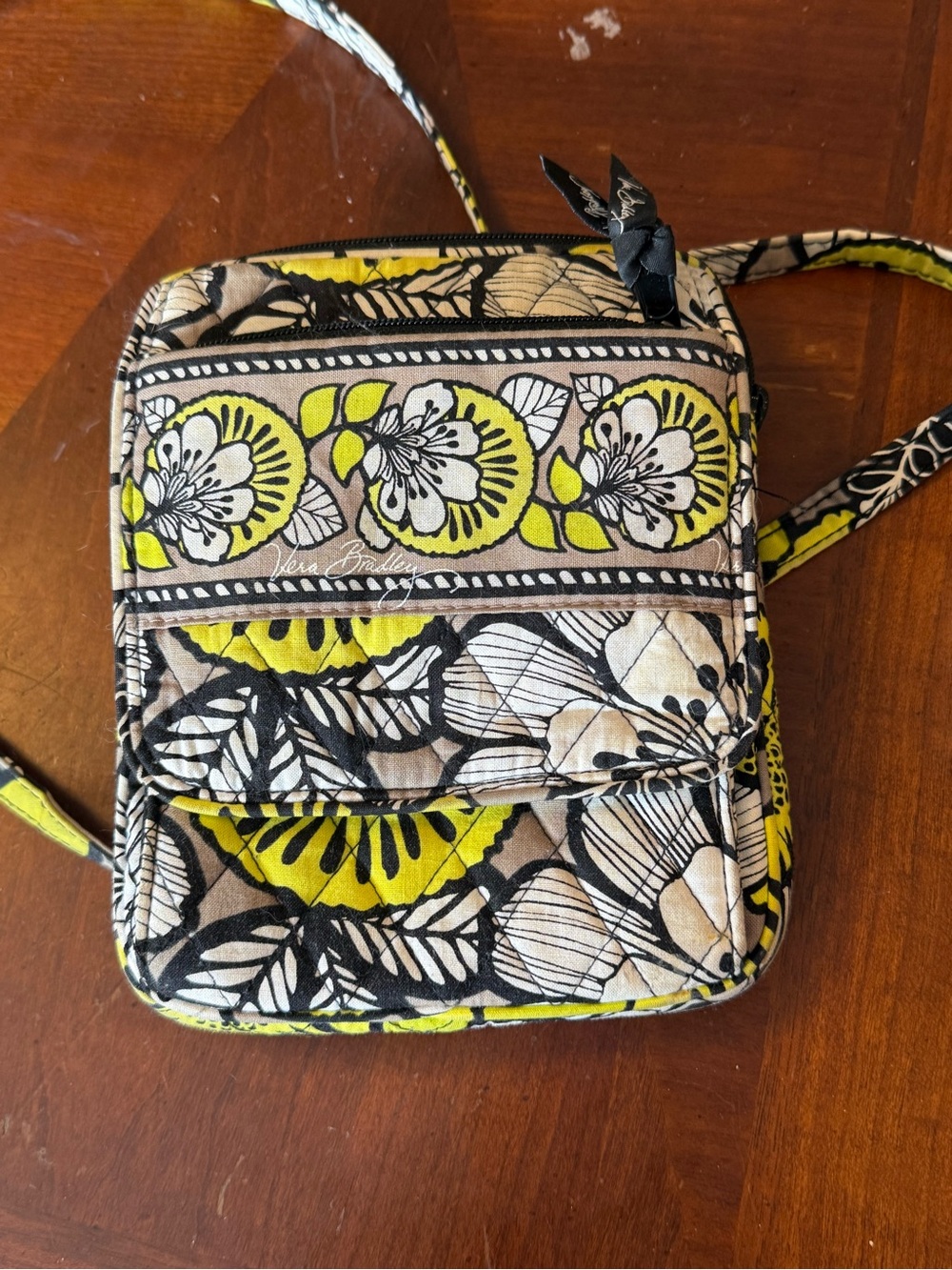 Vera Bradley Black, Yellow & Cream Floral Quilted Crossbody